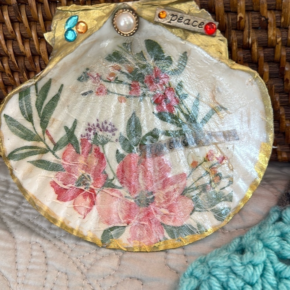 Clam Shell Trinket Dish Decoupage Jewelry Dish